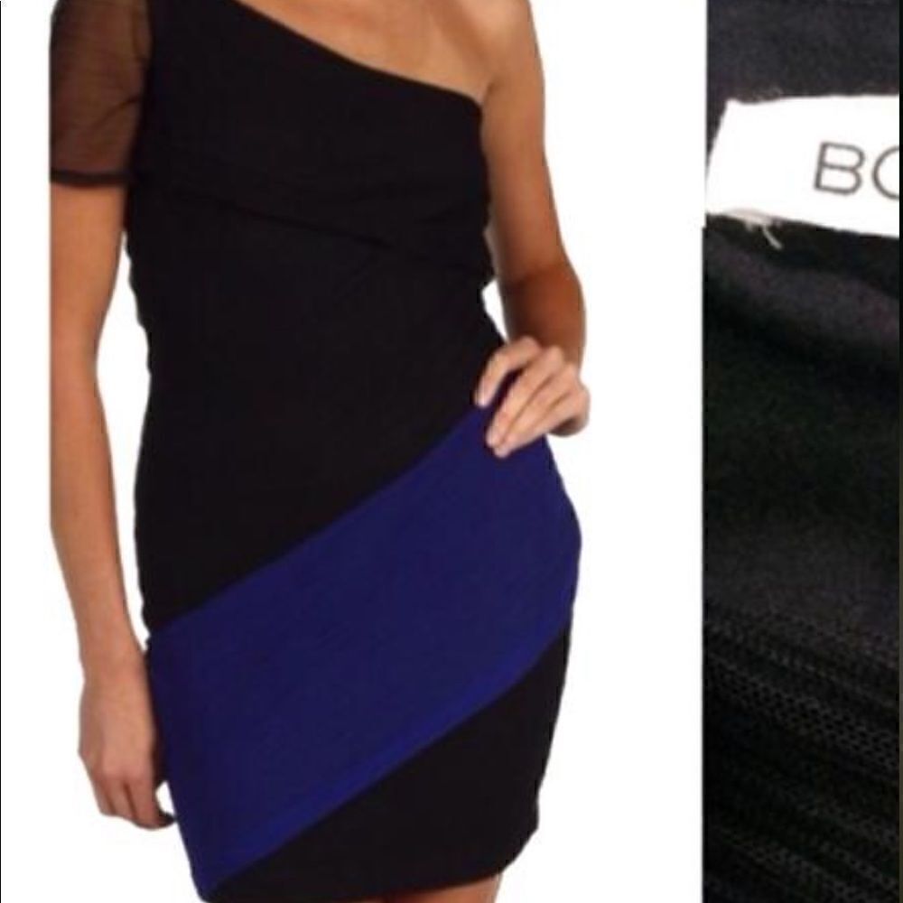 BCBGEneration | Black/Blue One Shoulder Cocktail Mini Dress Large Bow NWT | 4